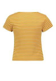 DOB Shirt, kurzarm, Rundhalsmit Piping, kurz geschnitten,garn gestreift gelb-weiß1