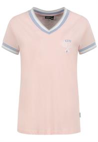 DOB Shirt,kurzarm,V-Ausschnitt, Jaquard Blende amAusschnit und Ärmelsaum, Nackenband,Druck cotton candy rose