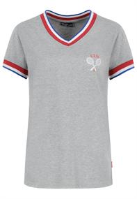 DOB Shirt,kurzarm,V-Ausschnitt, Jaquard Blende amAusschnit und Ärmelsaum, Nackenband,Druck grey melange standard 1