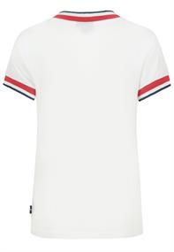 DOB Shirt,kurzarm,V-Ausschnitt, Jaquard Blende amAusschnit und Ärmelsaum, Nackenband,Druck white