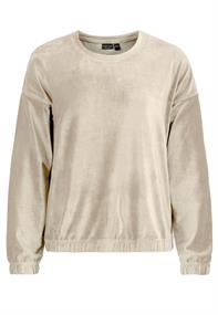 DOB Shirt, langarm, Rundhals mit Blende, überschnittene Schultern, Elastic Tape in Bündchen und Saum beige