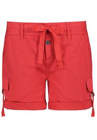DOB Shorts, Aufschlag, schräge Eingrifftasche, Satinband, Klappentaschen mit Satinband, Paspeltasche bright hibiscus red