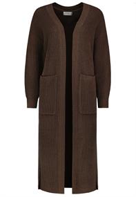 DOB Strick-Cardigan, vorne offen, langarm, überschnittene Schultern, AufgesetzteTaschen, Schlitz in java brown