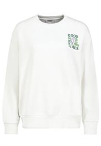DOB Sweat, oversize fit, langarm, Rundhals +Saum+Ärmelsaum mit Ripp-Blende, grosserDruck auf Rücktei eggnog white