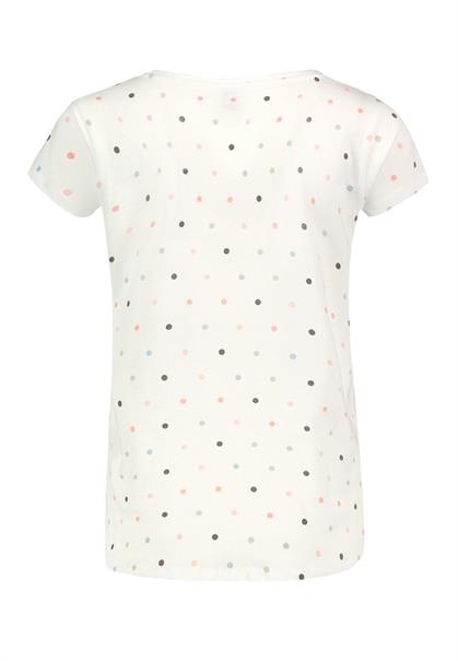 DOB T-Shirt,kurzarm,Rundhals mit Blende,Nackenband,Allover Druck "bunte Punkte",gerundeter Saum white