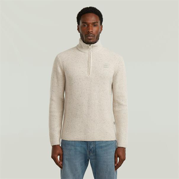 Double collar half zip knit whitebait