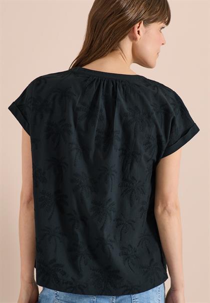 Dropped Shoulder Bluse mit Embroidery palm breeze green