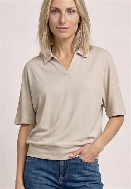 Dropped Shoulder Poloshirt mit Elastikbund clay sand