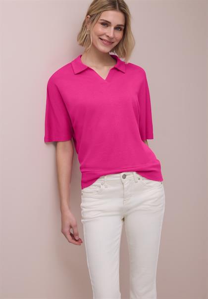 Dropped Shoulder Poloshirt mit Elastikbund magenta dream