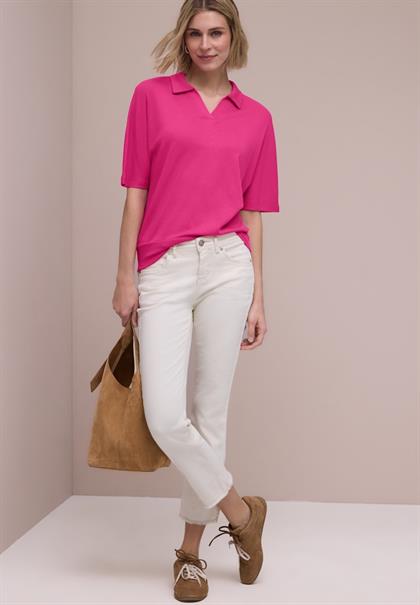 Dropped Shoulder Poloshirt mit Elastikbund magenta dream