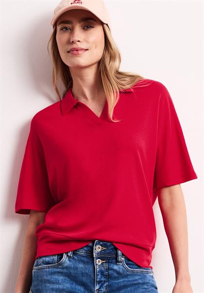 Dropped Shoulder Poloshirt mit Elastikbund salsa red