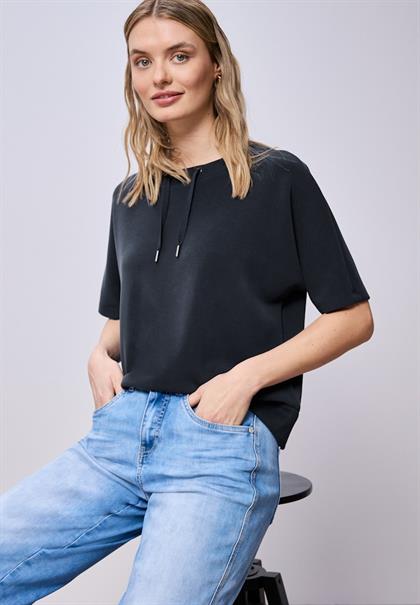 Dropped Shoulder Shirt im Silk-Look shadowed navy