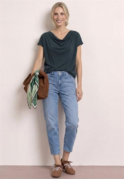 Dropped Shoulder Shirt mit Wasserfall-Front deep bound green