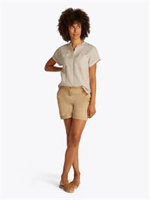ESS LINEN COLLARLESS S/S BLOUSE classic ithaca- sandalwood