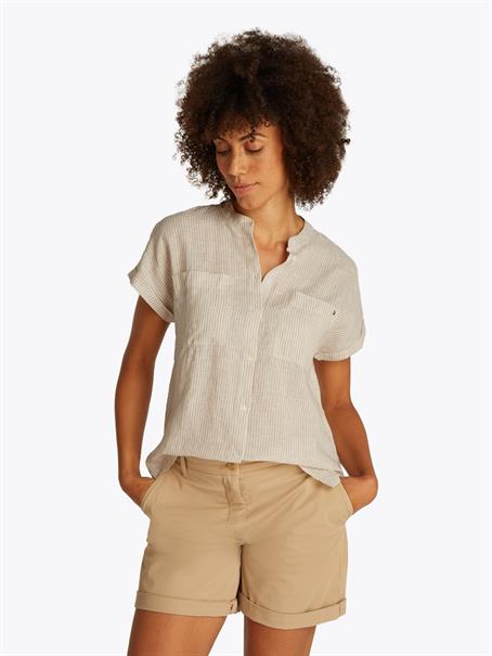 ESS LINEN COLLARLESS S/S BLOUSE classic ithaca- sandalwood
