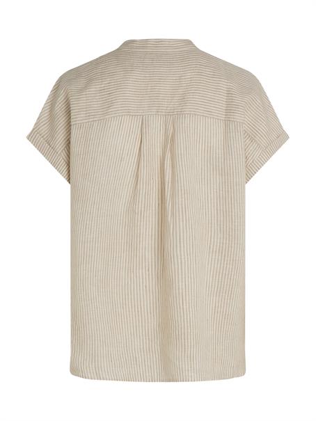 ESS LINEN COLLARLESS S/S BLOUSE classic ithaca- sandalwood