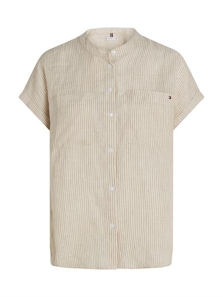 ESS LINEN COLLARLESS S/S BLOUSE classic ithaca- sandalwood