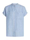 ESS LINEN COLLARLESS S/S BLOUSE multiple stp- blue spell