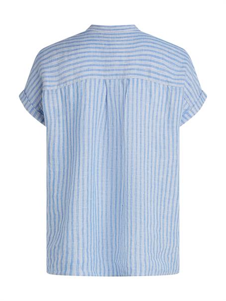 ESS LINEN COLLARLESS S/S BLOUSE multiple stp- blue spell