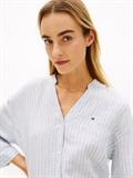 ESS LINEN COLLARLESS SHIRT chalk stp ecru blue orbit