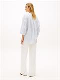 ESS LINEN COLLARLESS SHIRT chalk stp ecru blue orbit