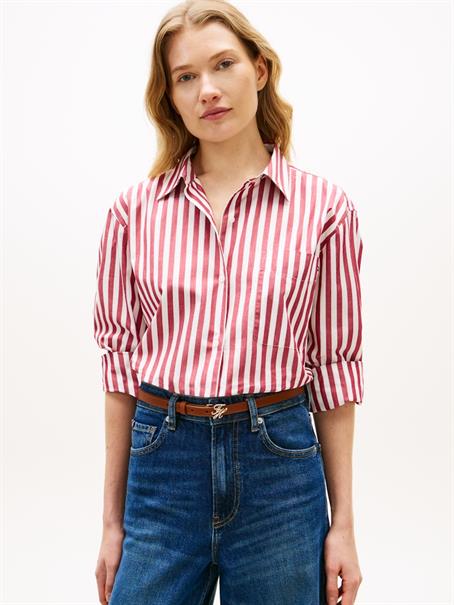 ESS POPLIN EASY FIT SHIRT wide banker stp ecru liberty red