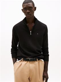 ESSENTIAL COTTON ZIP MOCK black