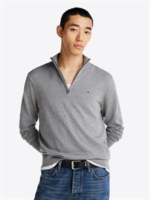 ESSENTIAL COTTON ZIP MOCK medium grey heather