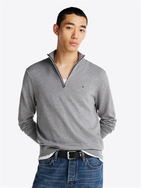 ESSENTIAL COTTON ZIP MOCK medium grey heather