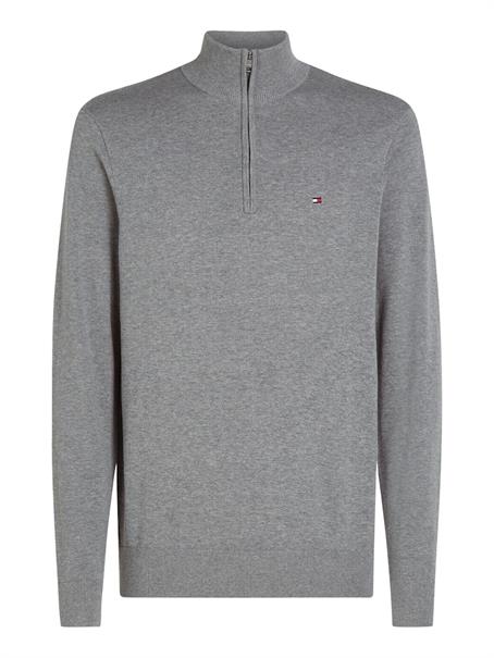 ESSENTIAL COTTON ZIP MOCK medium grey heather