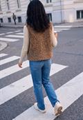Fake Fur Weste mit Rundhals und Zipper honey brown