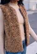Fake Fur Weste mit Rundhals und Zipper honey brown