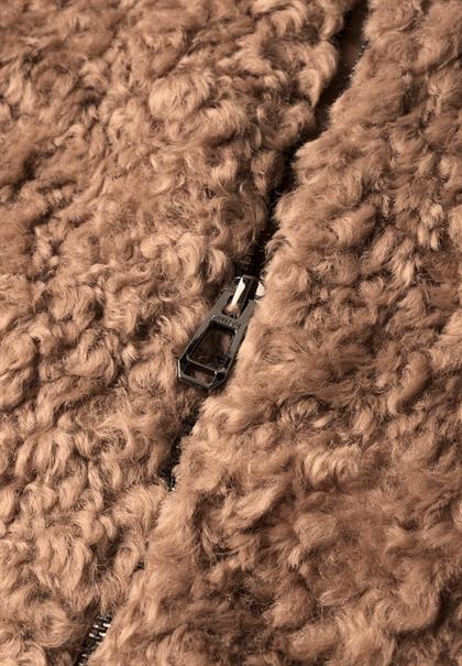 Fake Fur Weste mit Rundhals und Zipper honey brown