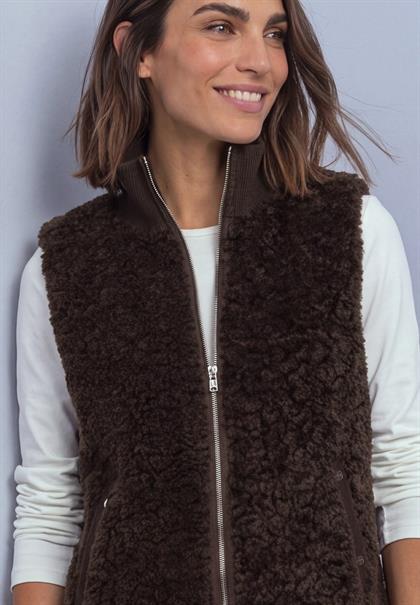 Fake Fur Weste mit Strickdetails auburn brown