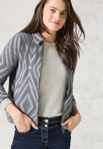 Federgarn-Cardigan mit Print platinum grey mel.
