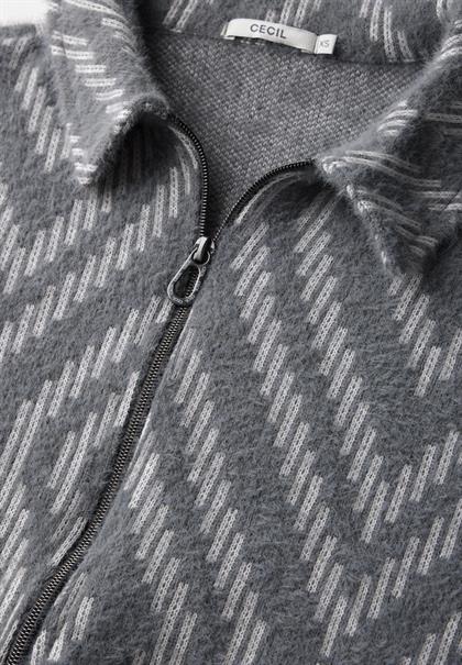 Federgarn-Cardigan mit Print platinum grey mel.