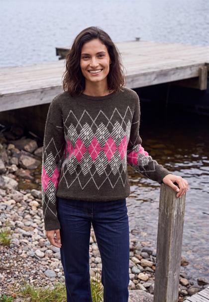 Federgarn Pullover mit Argyle-Muster truffle brown