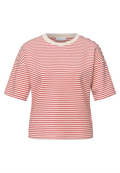 Fein gestreiftes Scuba T-Shirt torch red