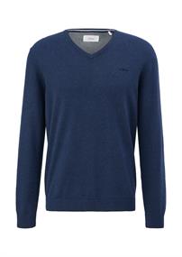 Feinstrickpullover mit V-Ausschnitt blau2