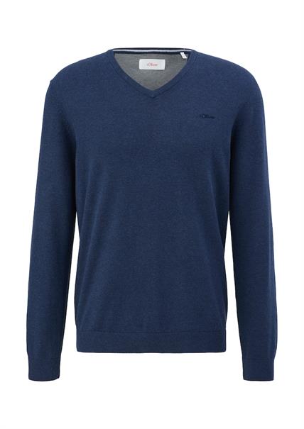 Feinstrickpullover mit V-Ausschnitt blau2