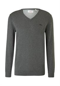 Feinstrickpullover mit V-Ausschnitt grau