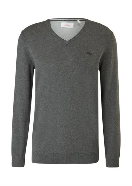 Feinstrickpullover mit V-Ausschnitt grau