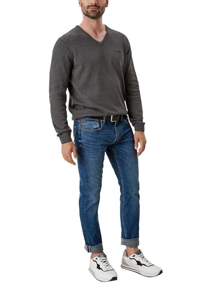 Feinstrickpullover mit V-Ausschnitt grau