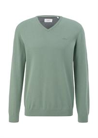 Feinstrickpullover mit V-Ausschnitt grün1