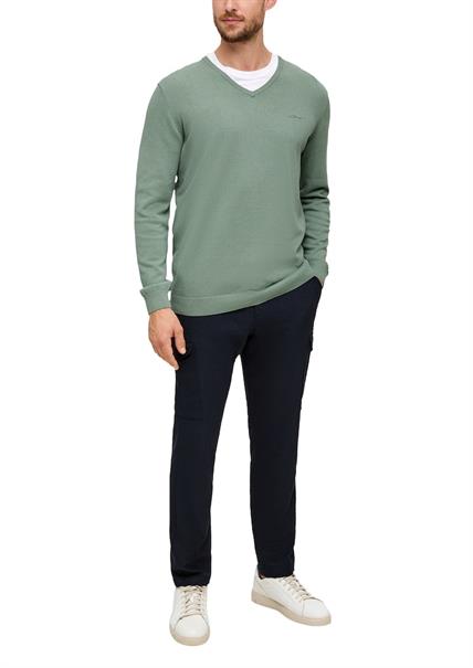 Feinstrickpullover mit V-Ausschnitt grün1