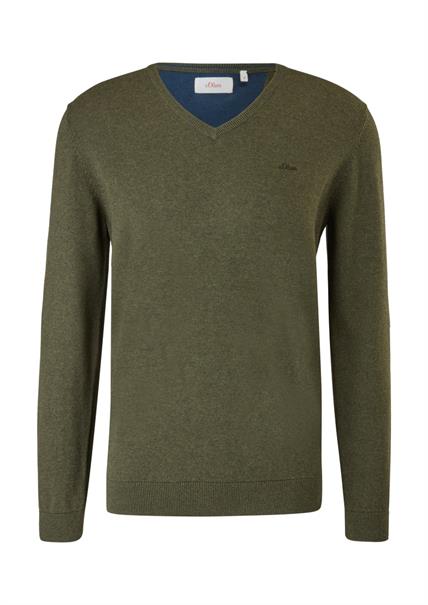 Feinstrickpullover mit V-Ausschnitt grün2