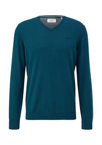Feinstrickpullover mit V-Ausschnitt petrol