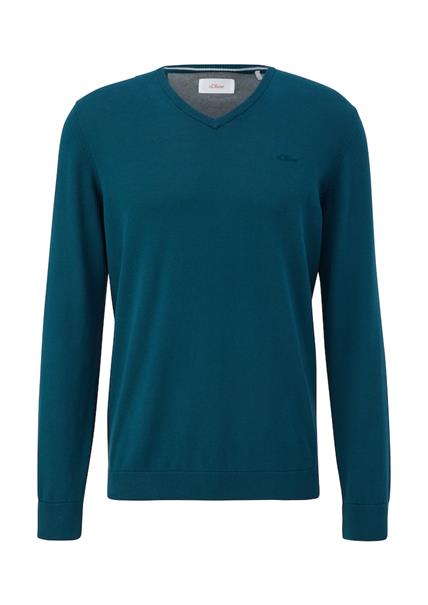 Feinstrickpullover mit V-Ausschnitt petrol