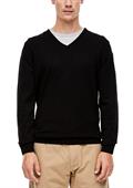 Feinstrickpullover mit V-Ausschnitt schwarz
