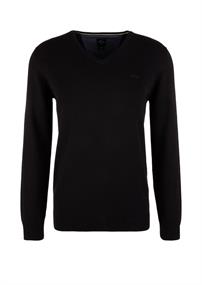 Feinstrickpullover mit V-Ausschnitt schwarz